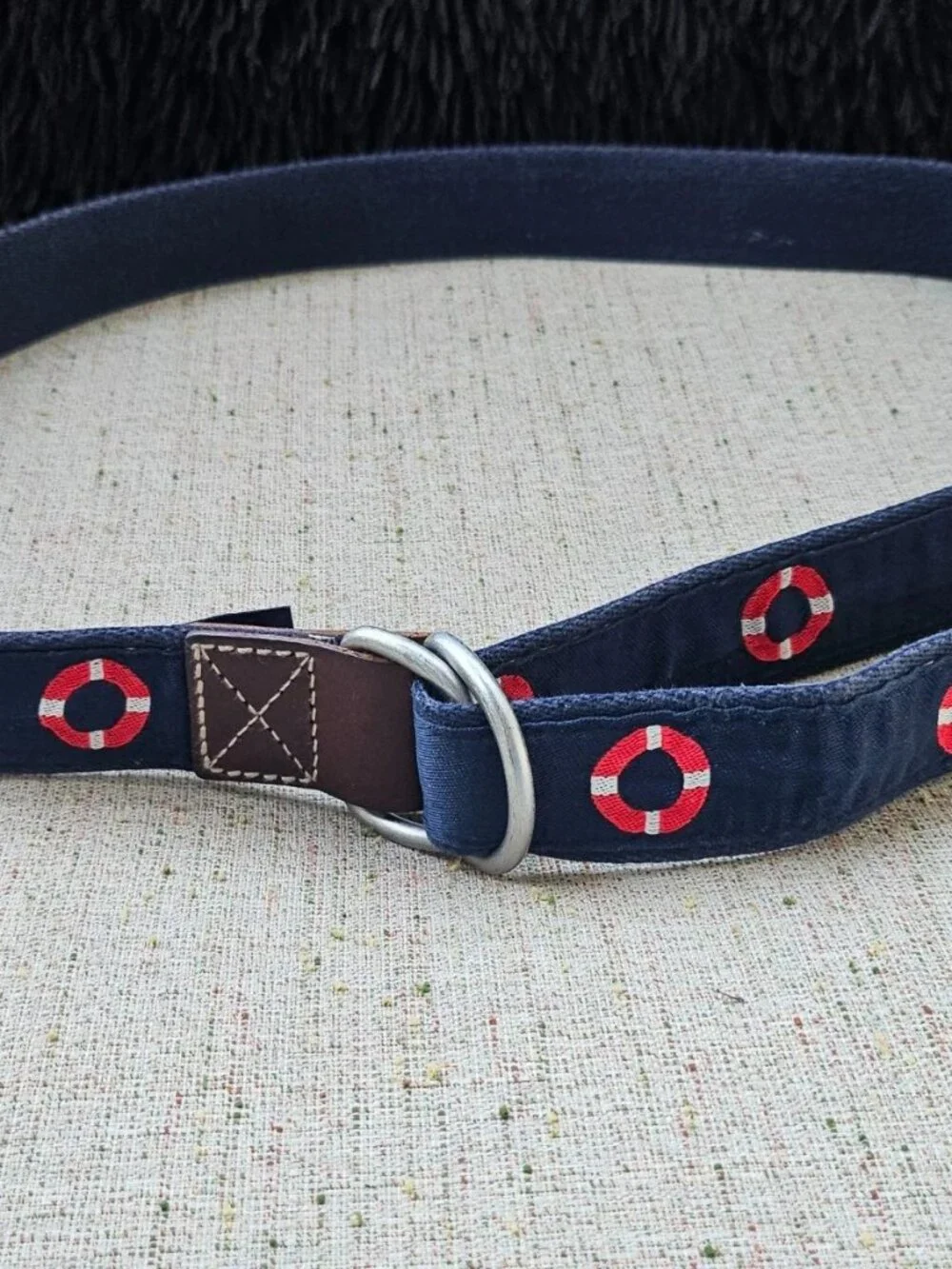 Daniel Cremieux Men Belt Blue Canvas Brown Leather Waistband Size 36 to 38 inche